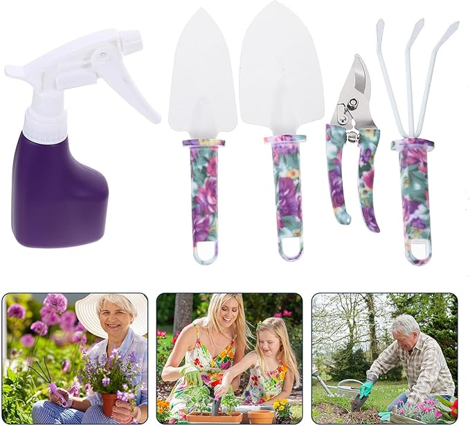 Housoutil Garden Tools Kit with 5 Mini Planting Shovels and Transplanting Tools Purple Gardening Accessory Set for Succulent and Pot Plant Growing for Outdoor Garden Care