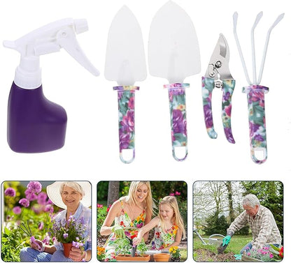 Housoutil Garden Tools Kit with 5 Mini Planting Shovels and Transplanting Tools Purple Gardening Accessory Set for Succulent and Pot Plant Growing for Outdoor Garden Care