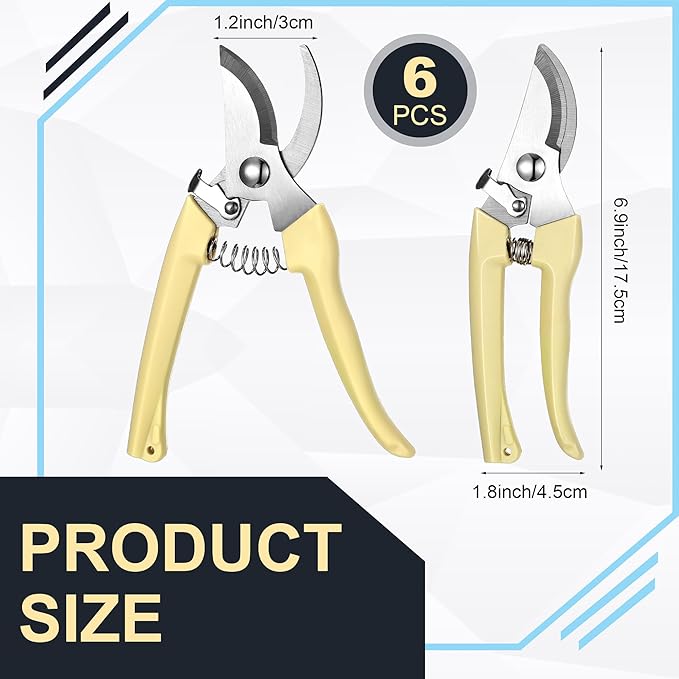 Chumia 6 Pcs Garden Pruning Shears Flower Shears Handheld Heavy Duty Garden Scissors Stainless Steel Clippers for Cutting Flowers, Trimming Plants Bypass, Fruits Trees, Pruning Snips, Gardening Gifts