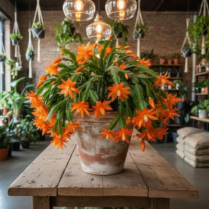 Christmas Cactus Live Plant 4 inch Pot, Christmas Flower Plant, Flower Succulents Plants, Holiday Christmas Cactus for Planting (Orange Christmas Cactus)