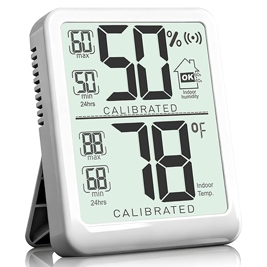 Antonki Room Thermometer, Digital Small Hygrometer Indoor Thermometer Humidity Gauge, Temperature Humidity Meter with Max/Min Record Monitor Sensor for Home, Plants - Battery Included