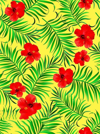 Yellow Green Red Tropical Leaves Flowers Waterproof Outdoor Area Rug 7x10 No Skid Washable Patio Deck Porch Floor Rug Durable Backyard Balcony RV Camping Carpet Kitchen Bathroom Runner Mat