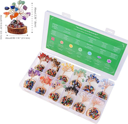 Runyangshi 12pcs Crystal Tree Set Tree of Life Natural Crystal Healing Stones with Wooden Base Gemstone Trees Fengshui Good Luck Positive Energy Home Decor