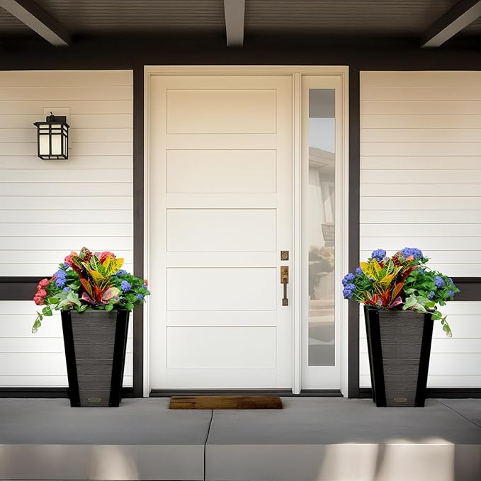 Mayne Vista 22in Outdoor Planter 2-Pack- Modern Tall Tapered Design with Drainage Hole for All Season Use - Ideal Front Porch Decor & Patio Planter - Easy Assembly