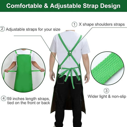 Waterproof Rubber Apron, 43" Anti-Tear Heavy Duty Vinyl Adjustable Thicker Cross Back Dishwasher Apron for Restaurant Dishwashing, Butcher, Lab Work, Dog Grooming Green