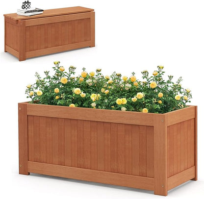 2 Pack Outdoor Planter Benches, 45 Gallon Outdoor Bench Wooden Raised Garden Bed with Planter Box, 2-in-1 Wood Planter Bench Deck Plant Box for Porch, Patio, Garden & Backyard