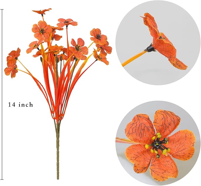 21 Bundles Artificial Outdoor UV Resistant Flowers No Fade Fake Outside Flowers Plastic Greenery Faux Shrubs Garden Porch Window Box Home Decoration(Deep Autumn Orange)