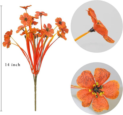 21 Bundles Artificial Outdoor UV Resistant Flowers No Fade Fake Outside Flowers Plastic Greenery Faux Shrubs Garden Porch Window Box Home Decoration(Deep Autumn Orange)