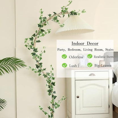 3 Strands Odorless Artificial Ivy Vines Kit, 71" Silk Ivy Garland with Green Leaves, Fake Hanging Plants Greenery Decoration for Bedroom, Windows, Walls, Wedding, Outdoor Decor
