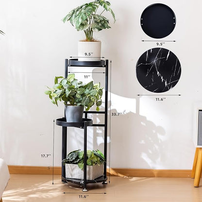 CHPHI 3 Tier Plant Stand, Tall Metal Shelf Holder for Indoor, Outdoor Display Rack Flower Pot Stand for Corner Living Room Balcony Garden Patio (black)