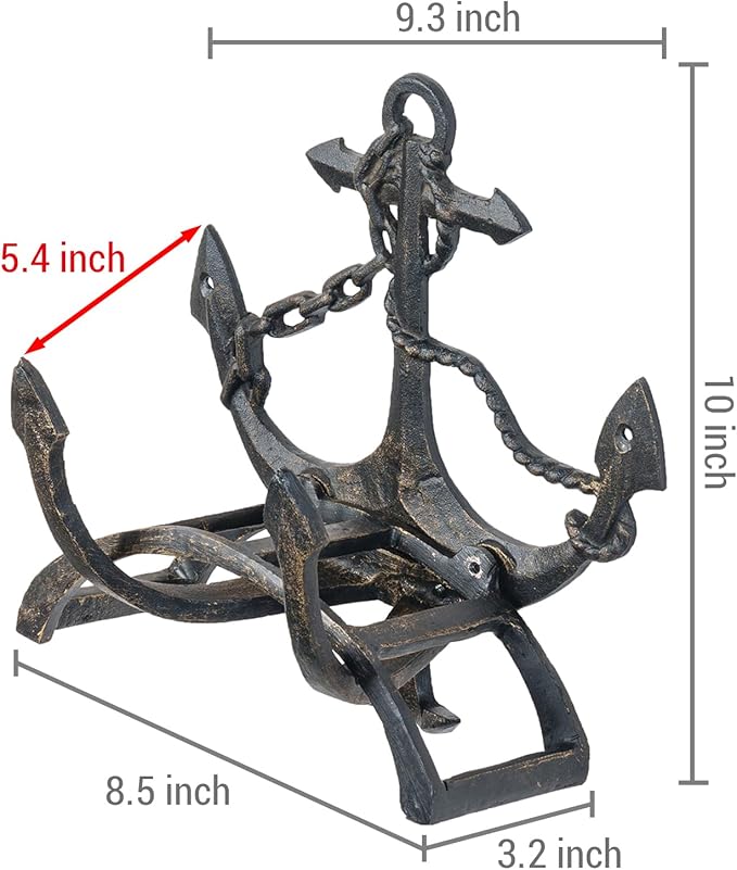 MyGift Wall Mounted Hose Holder, Nautical Cast Iron Garden Water Hose Reel, Decorative Seaside Boat Dock Themed Hook for Hanging Gardening Equipment (Ship Anchor)