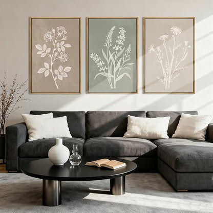 Anyzal Large Neutral Botanical Wall Art Boho Plant Artwork Farmhouse Floral Painting for Living Room Bedroom Dining Room 24x36 Inch Set of 3