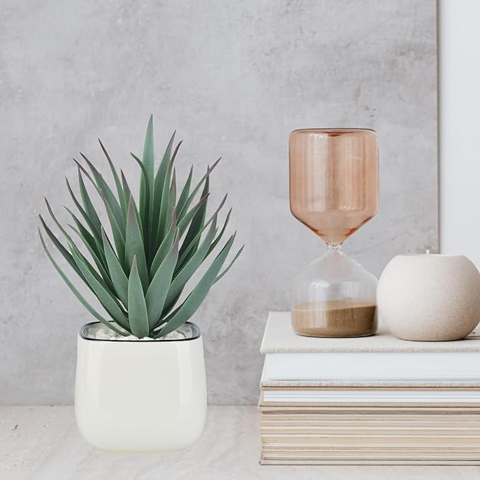 Artificial Succulents in Pots - Small Fake Plants Mini Succulent Agave Faux Plants Indoor for Boho Bathroom Decor, Bedroom, and Coffee Table Office Farmhouse Decoration