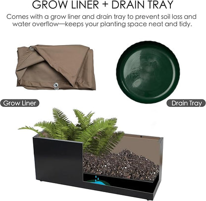 Kozyard 38”Lx15”Wx16”H Large Rectangular Planter Meta Planter for Indoor Outdoor All-Weather Use with Drainage Holes Removable Grow Liner Plants Flowers Shrubs