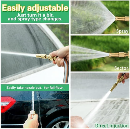 Solid Brass Garden Hose Nozzle – Heavy Duty Adjustable Twist Water Spray Nozzle, High Pressure Jet to Fine Mist, Leak-Proof Design for Gardening, Car Washing & Patio Cleaning
