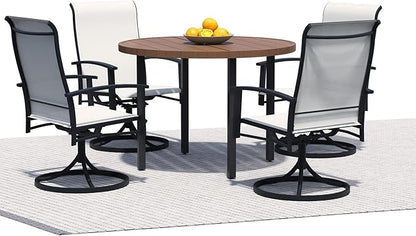5 Piece Outdoor Dining Set, 42" Walnut Round Outdoor Dining Table with 4 Oyster Beige Swivel Patio Table and Chair Set of 4 for Lawn, Garden, or Porch