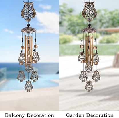 Bronze Owls Wind Chimes - Garden, Home & Patio, Balconies, Room, Indoor, Outdoor Decoration, Owl Windchimes Decor, Large Windchime, Outdoor Wind Catcher, Memorial Wind Bells Gifts for Mom & Women