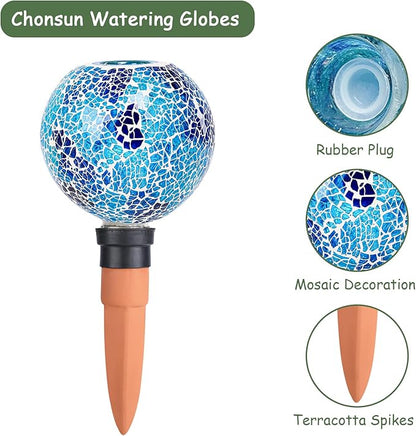 Terracotta Watering Spikes Mosaic Plant Watering Globes for Outdoor Plants 2 Pack Automatic Plant Waterer Indoor for Pots Garden Office