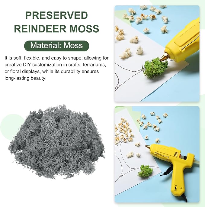 MECCANIXITY 4.6oz Preserved Reindeer Moss, Grey Decorative Artificial Fake Moss for Potted Plants Indoor Crafts Lichen Centerpieces Decor