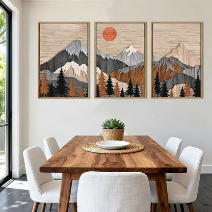 ANHUIB Mountain Wall Art 16x24 Inch Large Forest Wall Decor Woodcut Pine Tree Illustration Nature Wilderness Art Print Abstract Landscape Painting Set of 3 for Living Room Bedroom Office