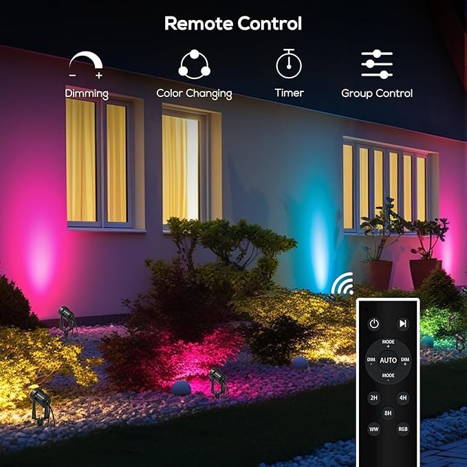 SUNTHIN Outdoor Landscape Lighting with Remote, RGBW Color Changing Spot Uplights, 12 Pack (2 * 6 Pack)
