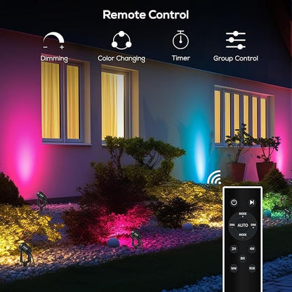 SUNTHIN Outdoor Landscape Lighting with Remote, RGBW Color Changing Spot Uplights, 12 Pack (2 * 6 Pack)