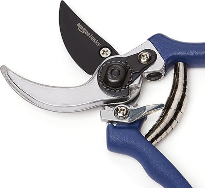 Amazon Basics Professional Hand Pruners, Garden Clippers, Pruning Shears, 8-inch Steel Bypass Garden Scissors, Blue
