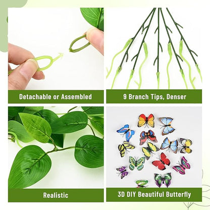 BLEUM CADE 8Pcs Fake Hanging Plants, 9 Branch Artificial Hanging Plant, Lush Faux Pothos Vines for Home Room Wall Shelf Porch Outdoor Indoor Decor (No Baskets)