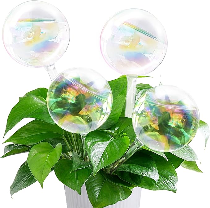 4 Pcs Large Plant Watering Globes,Self Watering Planter Insert Plant Accessories,Rainbow Gradient Glass Watering Devices for Vacation,Travel,Indoor,Outdoor,Home,Garden,10.6" L×3.15" D