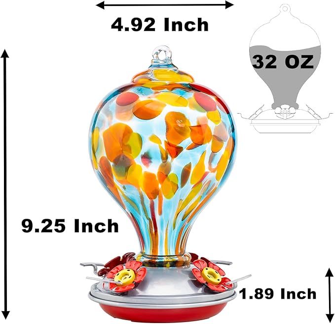 Muse Garden Hummingbird Feeders Blown Glass Hummingbird Feeder, Garden Backyard Decor for Outside, 32OZ, Hawaii Beach