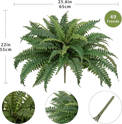 Artificial Ferns 25.6" Dia. - Faux Ferns for Outdoor Planter & Hanging - Fake Plant Shrubs for Home Garden Porch Farmhouse Decor