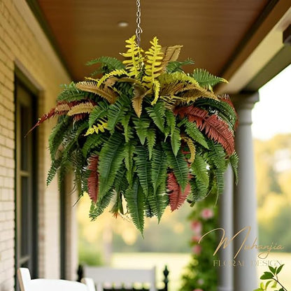 50” Silky Artificial Boston Fern, 128 Fronds Large Hanging Plants for Outside Planter,Bush Floor Plants Large for Home Decor Porch Patio Garden Indoor Outdoor (128Fronds1Pcs)