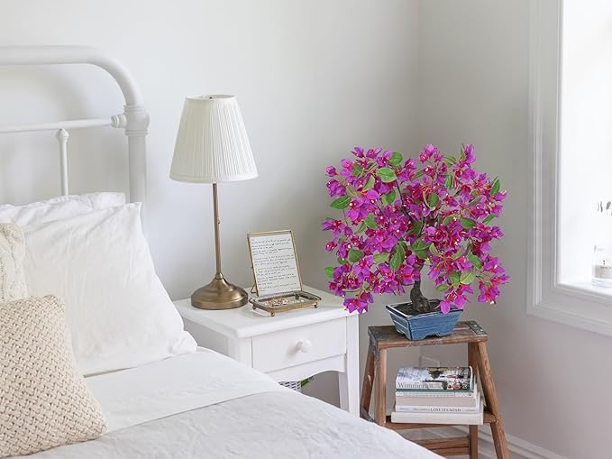 Briful Artificial Bougainvillea Tree in Blue Pot 18.5" Tall Faux Bougainvillea Floral Tree Tropical Silk Fake Bougainvillea Plant for Home Office Living Room Table Décor(Purple)