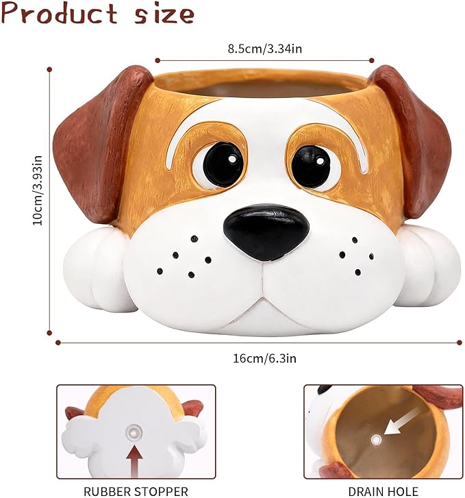 Dog Resin Planter Pot - Funny Animal Plant Pots for Home Office Decor, Cute Flower Pot with Drainage Hole for Indoor Outdoor Plants, Unique Succulent Pots Gift IdeaI for Plant Lovers