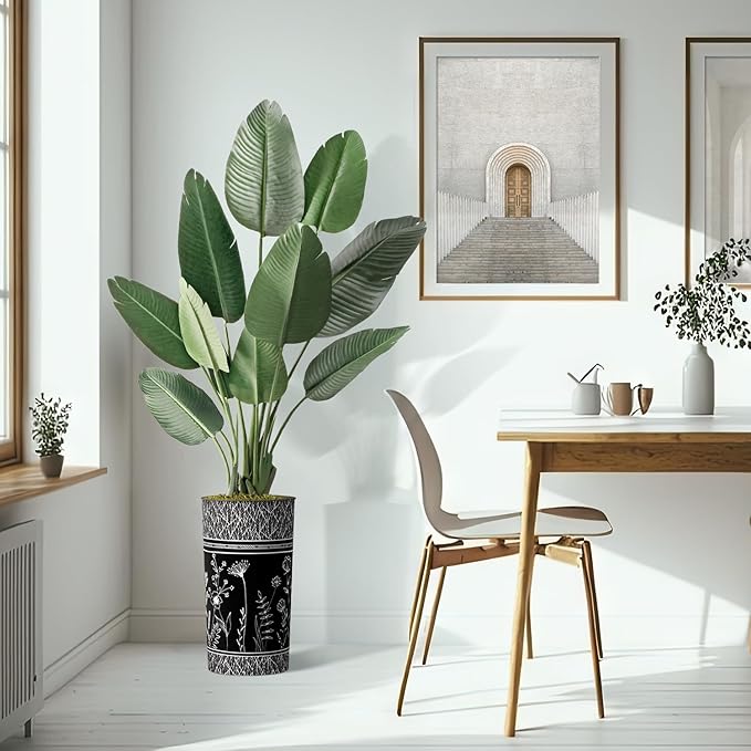 Artificial Tree in Black and White Modern Planter, Fake Bird of Paradise Silk Tree for Indoor and Outdoor Home Decoration - 67" Overall Tall (Plant Pot Plus Tree)