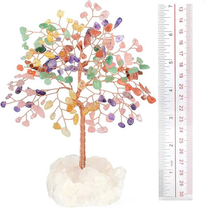 Gemstone Crystal Tree of Life,Quartz Cluster Base,Bonsai Money Tree Feng Shui Decor,Chakra Healing Crystals Positive Enegy-Good Luck Gift 5.5-6.3 Inches