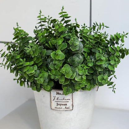 Artificial Fall Eucalyptus Plant – 8PCS Outdoor Fake Greenery, UV Resistant Fake Plants for Porch, Patio, Thanksgiving or Autumn Home Decor - Green Leaves