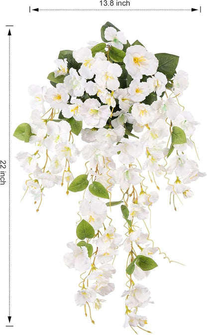 Fake Hibiscus Artificial Hanging Flowers Plants for Outdoors Spring Decoration, 2pcs Silk Hibiscus Vines Realistic UV Resistant White Faux Flowers for Outside Planter Porch Patio Yard Wedding Party