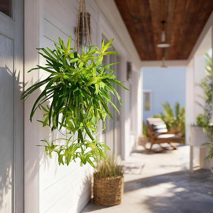 2 Pcs Artificial Spider Hanging Plant Artificial Bracketplant Chlorophytum Fake Greenery for Outdoor Porch Patio Window Shelf Office Garden Home Decor (Gold)