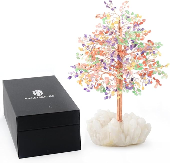Gemstone Crystal Tree of Life,Quartz Base Chakra Tree,Feng Shui Money Tree Bonsai,Wealth Prosperity Good Luck Reiki Healing Crystals Balancing,Ornament Home Decor,Spriture Gift,Size 10-11"