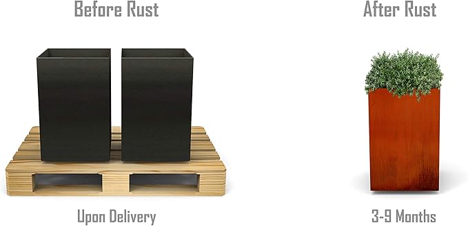 Plantercraft Corten Steel Planter Tall Cube Garden Box Metal Outdoor Heavy Duty | Made in USA | Fully Assembled | Commercial Residential