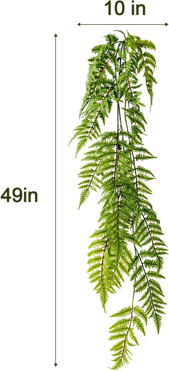 Faux Haning 2PCS 49IN Fake Fern Wall UV Resistant Artificial Fake Ivy Faux Greenery Plants for Patio Porch Plastic Plants for Indoor Outdoor