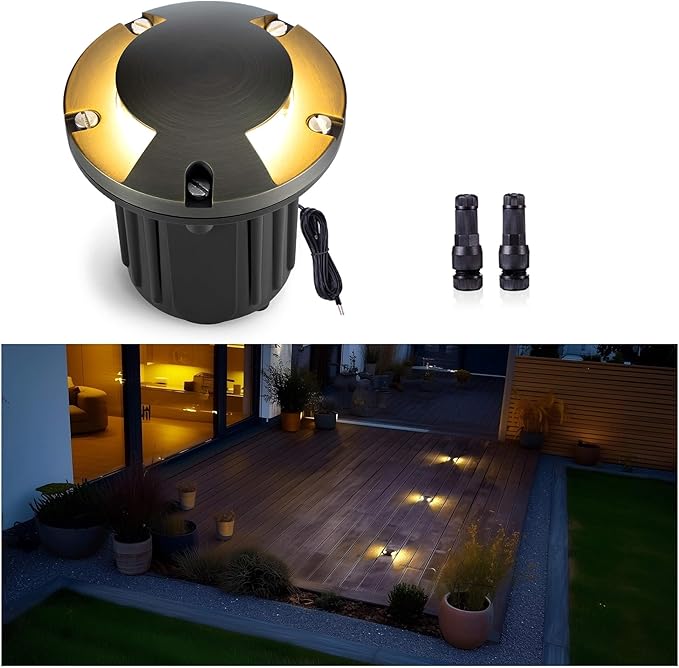 Gardenreet Brass Well Light - Low Voltage Outdoor Waterproof In-Ground Landscape Lighting, Ip65 Replaceable Bulb LED 12V Fixture, Antique Bronze for Floor Pathway Garden Without MR16 Bulb