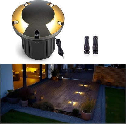 Gardenreet Brass Well Light - Low Voltage Outdoor Waterproof In-Ground Landscape Lighting, Ip65 Replaceable Bulb LED 12V Fixture, Antique Bronze for Floor Pathway Garden Without MR16 Bulb