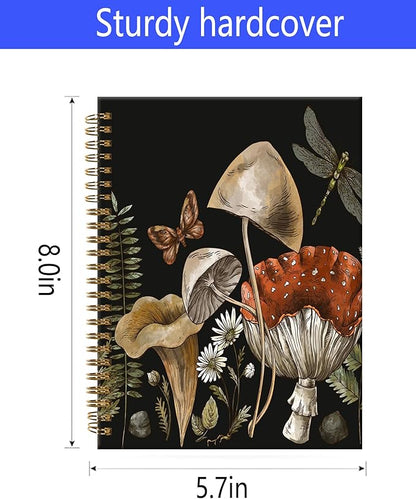 Spiral Journal Notebook,A5 Hardcover Lined Journals for Women Girl 6 x 8.3 in,120 Pages Thick Paper,Cute College Ruled Writing Notebook for Gifts Office Work School(Mushroom Plant Moon)