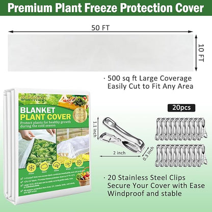 10×50 ft Plant Covers Freeze Protection- 1.4 oz/yd² Frost Cloths Blankets for Outdoor Plants, Reusable Floating Row Cover Plant Freeze Protection for Winter Garden Vegetables Raised Bed, White
