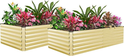 FOOWIN 2pcs 8x4x2ft Galvanized Raised Garden Bed, Planter Raised Garden Boxes Outdoor, Large Metal Raised Beds for Gardening, Garden Bed for Vegetables, Flowers, Herb,478 Gallon Capacity, Cream Yellow