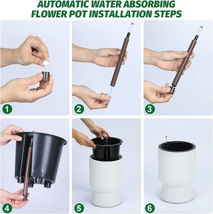 14.2" Tall Planters Set of 2, Plant Pots, Self Watering Pots for Indoor Plants, Flower Pots with Built-in Drainage and a Water Level Monitor, for Patio, Porch, Living Room, or Office, White