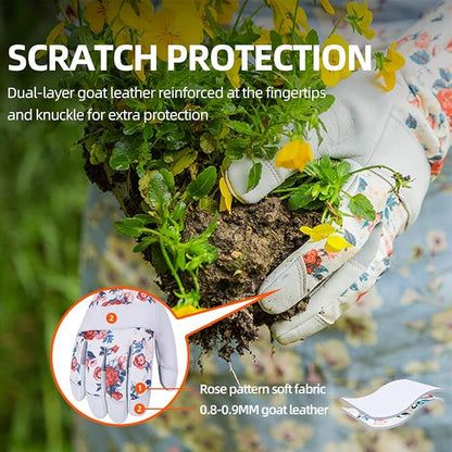 Vgo... 1-Pair Natural Genuine Goatskin Leather Gardening Gloves, Long Cuff Protection, High Dexterity Grip Gloves (Size M, White, GA9658-W)