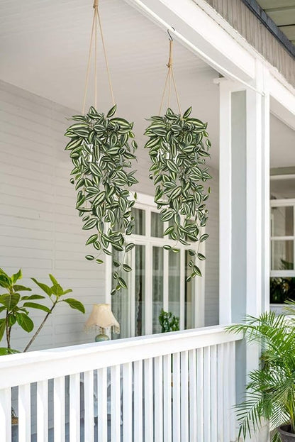 DILATATA Fake Hanging Plants Artificial Hanging Plants 187 Leaves Faux Wandering Jew Hang Leaves Plant for Wall Shelf Home Indoor Outdoor Decor - 2 Pack